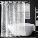 Shower Curtains Mould Proof Resistant -3D Effect Pebble Clear Shower Curtain with 3 Magnets, PEVA Waterproof Bathroom Curtains with 12 Hooks, 180 x 180 cm