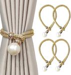 MAJOYLIFE Curtain Tie Backs 4 Pack,Big Pearl Curtain Straps Outdoor for Home and Office Decoration (Gold)