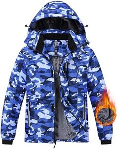 MoFiz Boy's Camo Skiing Jackets Kids Waterproof Hooded Fleece Winter Warm Printed Snow Jacket Coat Windproof Outerwear Blue Small