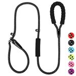 PLUTUS PET Slip Lead Dog Leash, Anti-Choking with Traffic Padded Two Handles, Reflective Strong Sturdy Heavy Duty Rope Leash, 6FT Dog Training Leash for Medium Large Dogs, 6' Black