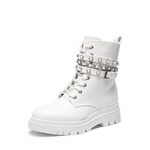 DREAM PAIRS Women's Fashion Platform Combat Boots Lace Up Lug Sole Goth Ankle Booties Shoes, White, 9.5