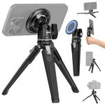 NEEWER Magnetic Desk Phone Tripod Set Compatible with MagSafe iPhone 15 Pro Max 14 13 12 Series, Single Hand Grip Selfie Stick Metal Tabletop Mini Tripod with 360° Ball Head, 1/4" Threads, PA010+TP29