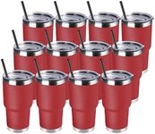 DOMICARE 30 oz Tumbler with Lid and Straw, Stainless Steel Tumblers Bulk, Insulated Vacuum Double Wall Travel Coffee Mug, Durable Powder Coated Tumbler Cups (Red, 12)