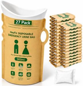 HeyFir Disposable Urine Bags for Travel Emergency, Portable Paper Based Urinal, 900ML Leakproof for Men Women, Biodegradable with Instant Solidification Powder for Camping Car Patient Care (27 Pack)