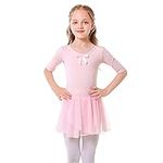 Bezioner Girls Ballet Dress Cotton Kids Dance Leotard Dancewear Gymnastics Costume with Skirt Ballet Pink 120