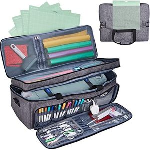 NICOGENA Double Layer Carrying Case with Mat Pocket for Cricut Explore Air 2, Cricut Maker, Cricut Maker 3, Cricut Explore 3, Multi Large Front Pockets for Tools Accessories and Supplies, Grey
