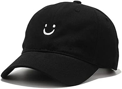 Umeepar Smile Face Baseball Cap for Women Men Adjustable Low Profile Unstructured Cotton Dad Hat, Black, One size