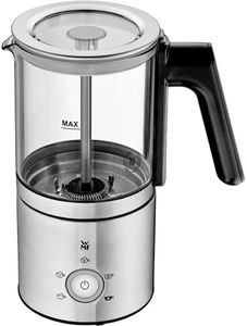 WMF Lono Glas Electric Milk Frother, 150-250 ml, 650 Watt, Frappe Mixer, Touch Display, for Milk Frothing Hot and Cold, Hot Milk, Milk Warmer, Cocoa Machine, Hot Chocolate, Matte Stainless Steel