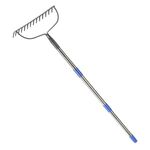 Bow Rake with 14 Tines, Metall Rake for Gardening with 152cm Stainless Steel Handle