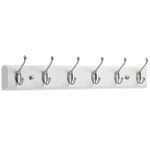 LARHN White Coat Hooks Wall Mounted Coat Rack - 6 Matt-Nickel Wall Hooks - 59 cm - All Fixings Included for Quick & Easy Installation