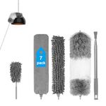 Vicloon Feather Duster, 7pcs Microfiber Duster, Chenille Duster Dust Cleaner Gap Long Handled Duster Reusable Bendable Washable Lightweight Dusters for Cleaning Roof, High Ceiling Fan, Blinds