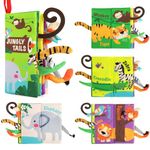 beiens Baby Books Toys, Soft Toys Baby Cloth Books, Touch and Feel Crinkle Books for Babies Infants Toddler Early Development Interactive Car Toys & Stroller Toys for Boys Girls (Jungle Tails-1 Book)