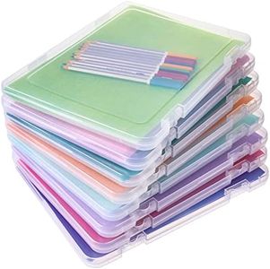 Gueevin A4 Clear File Portable Project Case Plastic Scrapbook Paper Storage Box with Handle Document Case Photo Storage Containers for Magazines Stamps Photos Art Craft,12.4 x 8.6 x 0.8 in(8 Pcs)