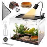 AZV Reptile Terrarium, Reptile Tank 15.6" x 8"x 10" Amphibian Tank Starter Kit with Bearded Dragon Hammock, Heat Lamp, Hide Cave for Geckos Lizard Mantis Spider Cricket Chameleons Snake Turtle Frog