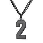 Black Baseball Jersey Number 2 Charms Pendant Necklace with Chain 22+2"