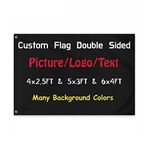 Personalised Flags Double Sided, Custom Flags 4ft x 2.5ft/5ft x 3ft/6ft x 4ft/with Eyelets, Design Your Own Photo/Logo/Text Flag, Customise Birthday Camping Garden Team Banner Sign for Outside/Indoor