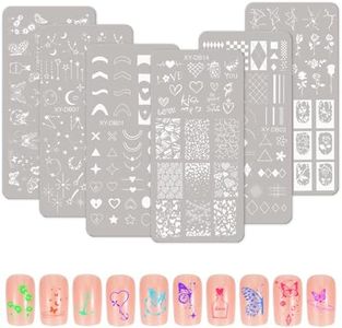 MWOOT 6 Pièces Nail Art Plaques Stamping, French Manucure Imprimer Rayures Géométrie Fleur Cœur Papillon Lune Étoile Thème Nail Stamping Plate, Tampon Ongle Nail Art Reutilisable pour Femmes