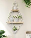 Afuly Macrame Floating Shelves 2 Tiers Hanging Shelf Natural Wood Wall Shelves Chic Boho Decor, Pine Wood Cotton Rope Bohemian Floating Plants Storage for Bedroom Bathroom Living Room, Beige