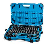 Capri Tools 1/2-Inch Drive Deep Impact Socket Set with Adapters and Extensions, Chrome Molybdenum, Master Set Metric and SAE, Manganese Phosphate, 61-Piece