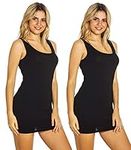 Mcilia Women's Fine-Ribbed Stretch Soft Vest Long Tank Top 2-Pack Black X-Large (UK Size 18 20)