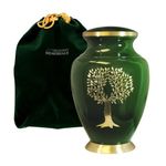 Tree of Life Classy Adult Green Urn for Human Ashes - Beautiful, Classic Green and Gold Large Urn Honors Your Loved One - Find Comfort and Peace with This Quality and Thoughtful Urn - with Velvet Bag