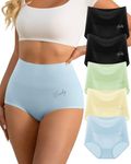 MIOTAN Women's High Waisted Underwear Tummy Control Seamless 5 Pack Postpartum Full Coverage Panties Briefs(MUL, L)