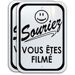 Sourire VOUS ÊTES FILMÉ (Pack de 2), 6.5 pouces par 9.5 pouces, aluminium, 24 heures vidéos signe. French smile on camera video surveillance sign. 6.5 inch by 9.5 inch, aluminum. (2 PACK)