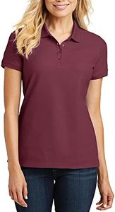 JustBlanks Women’s Polo Shirts Short Sleeve Polo T Shirts – Pique Polo Shirts for Women T-Shirts 4-Button Polo Tee - Burgundy - 3XL