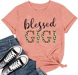 Blessed Gigi Shirts for Women Cute Leopard Print Graphic T-Shirt Funny Tees Tops, Pink, Medium