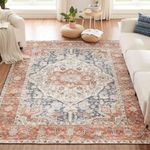 CHOSHOME Washable Rugs Living Room Short Pile Area Rugs for Living Room Outdoor Rug Modern Vintage Classic Rug Non Slip Boho Rug for Bedroom Machine Washable Rug Faux Wool Large Orange Rug 160x230CM