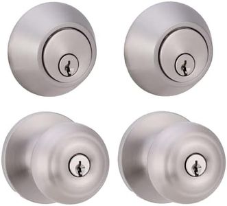 Amazon Basics Exterior Knob With Key Lock and Deadbolt, Classic, Set of 2, Satin Nickel