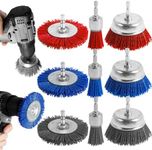 9Pcs Nylon Filament Brush 1/4inch Hex Shank Nylon Bristle Filament Abrasive Brush Drill Powered Rust Removal Wheel and Cup Brush Nylon Wheel Brush 80/100/240 Grit for Metal Wood(A)