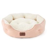 Bedsure Large Cat Bed Washable - Pink Cat Bed for Indoor Cats and Kitten, Small Cat Bed Sofa with Slip-Resistant Bottom for Puppy Dogs, Gift For Small Pets and Cat, Round, 51x48x15cm