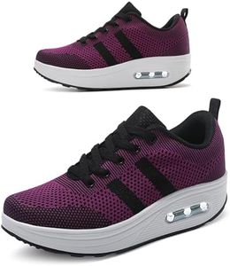 RUIDENG Orthopedic Walking Shoes for Women Lightweight | Womens Wedge Sneakers | 2 Inch Rocker Bottom with Air Cushion Purple Size 9