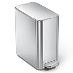 simplehuman Slim Pedal Bin, 5L Compact Bathroom Bin, Liner Pocket®, Sleek Internal Hinge, 150,000-Step All-Steel Pedal, Lid Shox® Silent Close, Brushed Stainless Steel