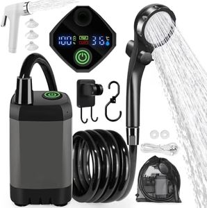 Koeay Portable Shower Pump Upgrade 6000mAh Rechargeable Camping Shower, 3 Spray Modes 2 Types of Showerhead Pressure Outdoor Shower with LED Display, Rechargeable Pump, and Hose for Camping & Trip