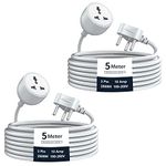 Hoteon Extension Board With 5 Meters Heavy Duty Long Wire Cord, Single Outlet Socket 2500W 10A Expandable Electric Extension, 3 Pins Extension Cord For Indoor Outdoor Use (5M/ White)-2Pcs, 250 Volts