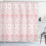 Ambesonne Tribal Shower Curtain, Hand Drawn Style Ethnic Pattern Geometric and Ornamental Aztec Design Print, Cloth Fabric Bathroom Decor Set with Hooks, 69" W x 75" L, Pale Pink