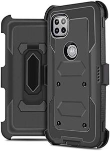 Jackpot Wireless Compatible for Motorola One 5G ACE Moto G 5G Holster with Swivel Belt Clip, Built-in Screen Protector Heavy Duty Full Body Protection Shockproof Kickstand Cover (Black)