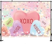 Maijoeyy 7x5ft Valentine's Day Backdrop Sweethearts Candy Conversation Hearts Photography Background for Baby Shower Kids Family Valentine's Day Party Photo Studio Props