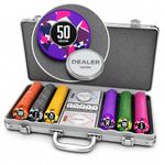 HEITOK 300 Piece Poker Chip Set, 11.5g Heavyweight ABS Composite Chips with Iron Core, Numbered Values, Aluminum Case, 2 Decks of Cards, 5 Dice and Dealer Button for Texas Holdem Blackjack