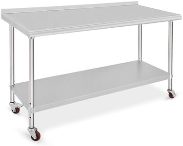 60 x 24 Inches Stainless Steel Prep Table, NSF Heavy Duty Metal Worktable with Adjustable Shelf and Wheels, Commercial Table with Backsplash for Kitchen Restaurant Home