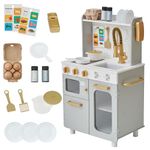 Teamson Kids - Little Chef Memphis Kids Play Kitchen, Wooden Play Kitchen Set for Toddlers with Play Kitchen Food, Gray/Gold, Gift for Ages 3+