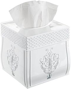 Creative Scents White Tissue Box Cover Square – Decorative Tissue Box Holder Square - Beautiful French Vintage White Tissue Holder For Bathroom With Durable Crafted Sliding Bottom For Tissues Cube Box