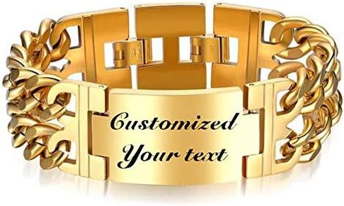 Thintom Men's ID Name Bracelet Stainless Steel Personalized Gift for Him Customized Engrave (Gold)