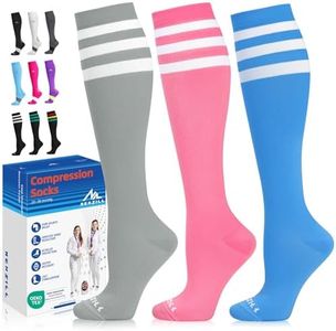NEWZILL Medical Compression Socks for Women & Men, 20-30 mmHg Knee-High Support for Circulation, All-Day Comfort for Work Travel Running Cycling and Fitness (3-Pairs, Gray/Pink/Blue, L/XL)