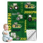 Dyoart Custom Name Tractor Blankets - Soft Plush Receiving Baby Blankets for Boys with Print Tractor Pattern and Soothing Raised Dots, Double Layer Bed Throws Gift, Dark Green(30"x40")