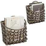 mDesign Woven Hyacinth Hanging Wall Mount Storage Organizer Basket - Rustic Hangable Mounted Market Baskets for Kitchen, Bathroom, Shelf - Holds Floral, Food, and Mail - Set of 2 - Black Wash