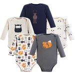 Hudson Baby unisex-baby Cotton Long-sleeve Bodysuits, Gray Forest 5-pack, 6-9 Months