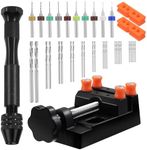 Mardatt 37Pcs Hand Drill Bits Set Mini Bench Clamp Pin Vise Hand Drill Manual Mini Drill Press Vise Micro Twist Drill Bits Pin Vise Woodworking Hand Drill for Resin DIY Craft(0.3-1.2mm PCB Drill)